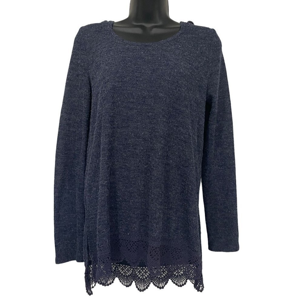 Rewind Sweater‎ Long Sleeve Crochet Bottom Hooded Blue Size M